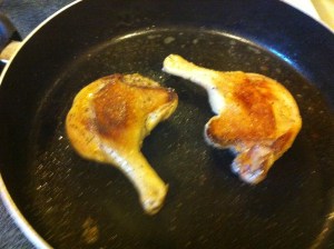 flip so brown crispy skin is  up - sear meat for 1 or 2 minutes